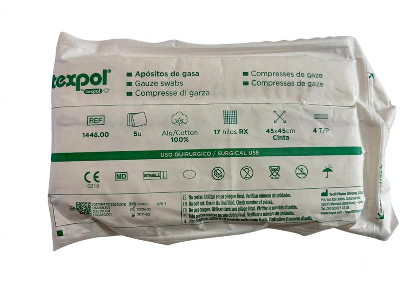 Ambalaj compresses din tifon Texpla, conforme UNE-EN 14079